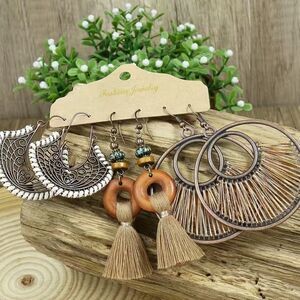 Boho Hippie Dangle Earrings Set – 3 Pairs – New with Tags